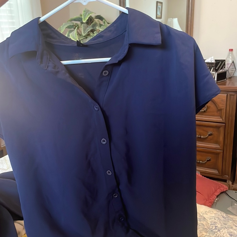 Navy blue button down shirt